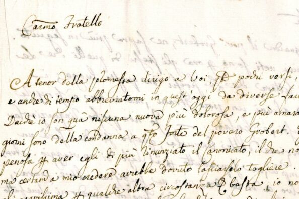 Particolare di una lettere scritta da Giuseppe Mancini al fratello durante la detenzione nel carcele di Fenestrelle - documento conservato nell'Archivio Storico dei gesuiti EUM a Roma