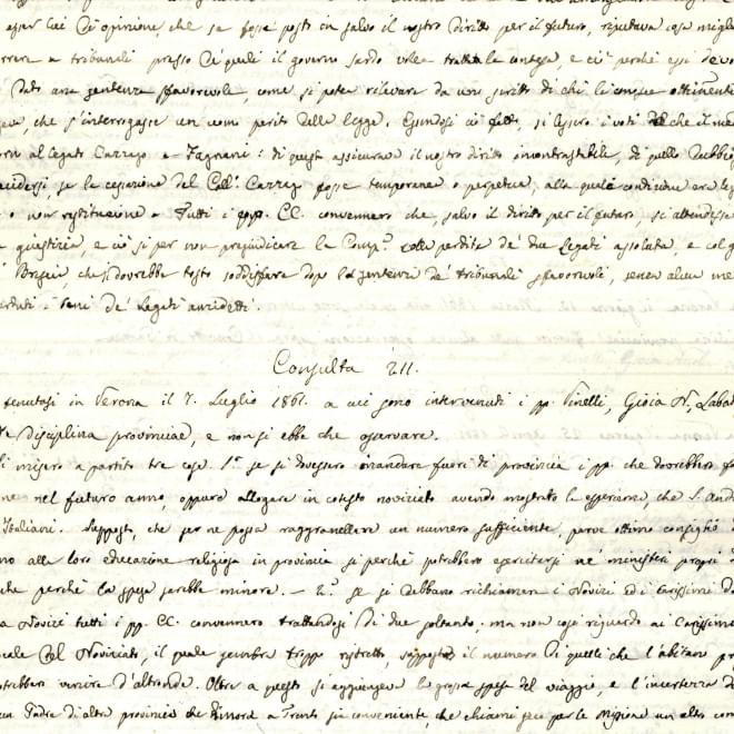 Particolare di un verbale di consulta di una Provincia dei gesuiti in Italia, conservata nell'Archivio Storico dei gesuiti EUM a Roma
