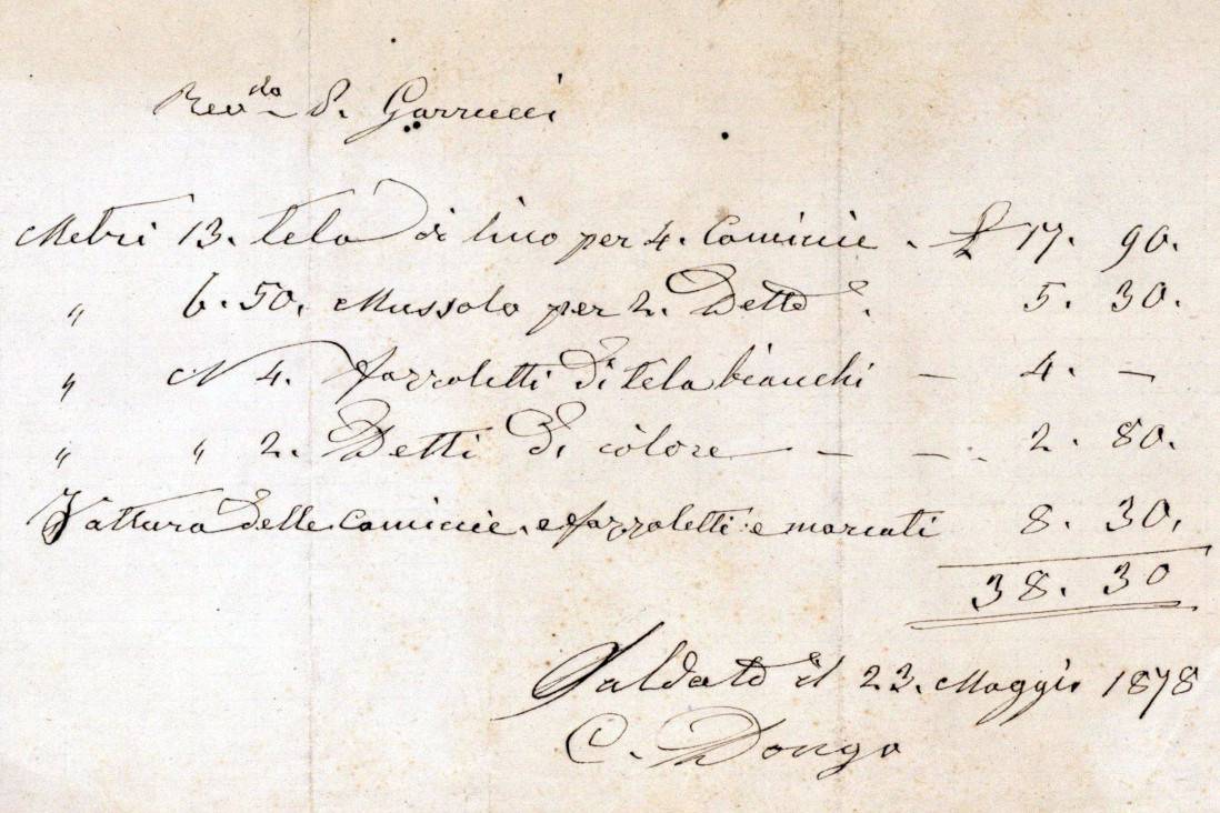 Nota delle spese scritta da Raffaele Garrucci SJ - Archivio Storico - Gesuiti, Provincia Euro-Mediterranea