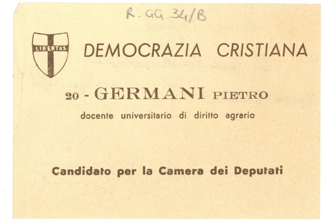 Volantino elettorale della Democrazia Cristiana, rinvenuto come segnalibro utilizzato da un gesuita