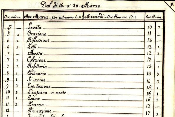 Particolare di un registro di consuetudini del noviziato di Sant'Andrea al Quirinale - Archivio Storico - Gesuiti, Provincia Euro-Mediterranea