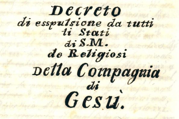 Particolare del frontespizio della risposta di papa Clemente XIII al decreto di espulsione dei gesuiti promulgato da Carlo III di Spagna - Archivio Storico - Gesuiti, Provincia Euro-Mediterranea